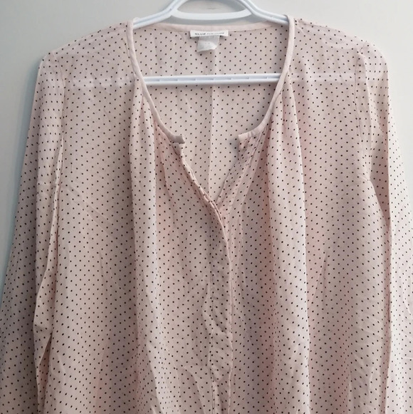 Club Monaco 100% Silk Semi Sheer Pink Black Polka Dot Button Up Blouse Small - Picture 4 of 14